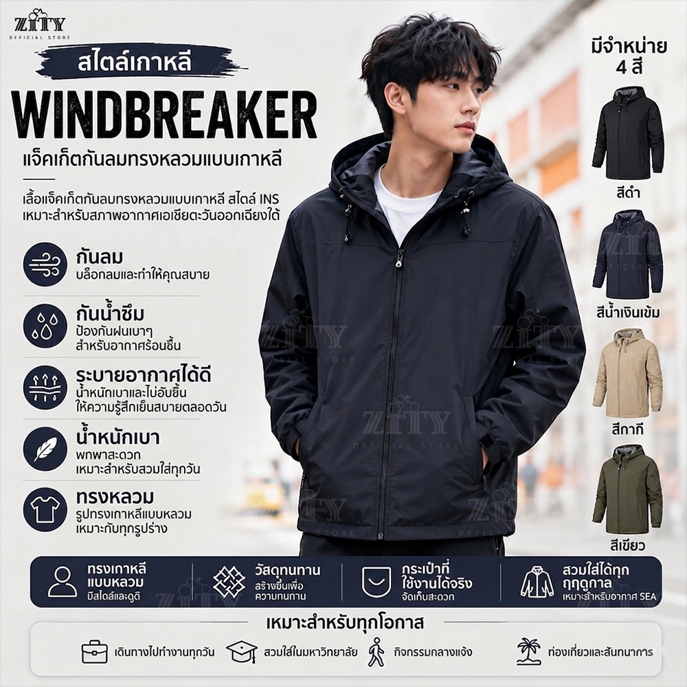 【จัดส่งในกรุงเทพฯ】เสื้อแจ็คเก็ตกันลม เสื้อแจ็คเก็ตกันน้ำ เสื้อแจ็คเก็ตผู้ชาย สำหรับกิจกรรมกลางแจ้ง