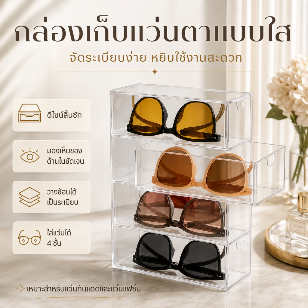 กล่องใส่แว่นตา กล่องเก็บแว่นตา กล่องเก็บเครื่องสำอาง เก็บเครื่องประดับ ประหยัดพื้นที่ A00151