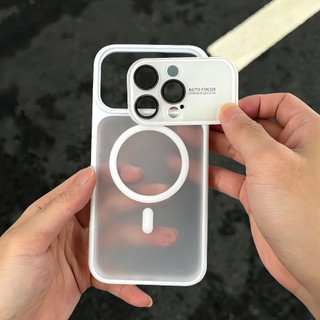 【AI Camera Button/Large Window/Semi-transparent backplane acrylic hard case/White】เคส compatible for iPhone 13 14 15 16 17 pro max case