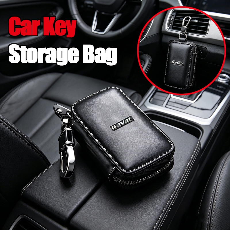 คลาสสิก Minimalist สีดํา PU หนัง Universal รถ Key Case ยานยนต์ Key Chain กระเป๋าสําหรับ Haval H1 H2 