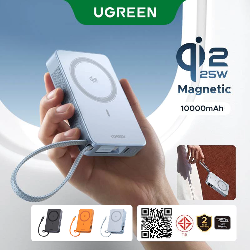 【New!!】UGREEN 10000mAh มีสายในตัว Magflow Magnetic Wireless Fast Charging Power Bank 30W USB-C หน้าจอดิจิตอล Space Grey พาวเวอร์แบงค์แม่เหล็ก สําหรับ iPhone 17 Pro Max 16 Pro