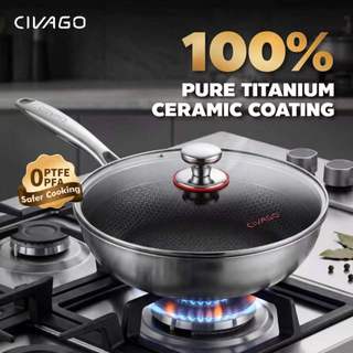 CIVAGO Titanium-Ceramic Nonstick Frying Pan Honeycomb Stainless Steel Base Home Cooking Wok 30cm