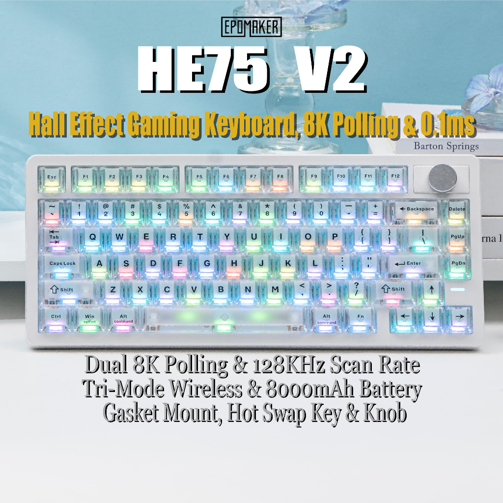 EPOMAKER HE75 V2 75% Tri-Mode Hall Effect Gaming Keyboard, แบตเตอรี่ 8000mAh, 8000Hz Polling & 0.1ms