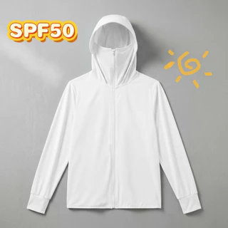 ส่งไวจากไทย🤍เสื้อฮู้ดกันแดด กันรังสี UV SPF50+เสื้อแขนยาว มีฮู้ด ปีกหมวกและที่ปิดหน้า ผ้าบางเบา Unisex
