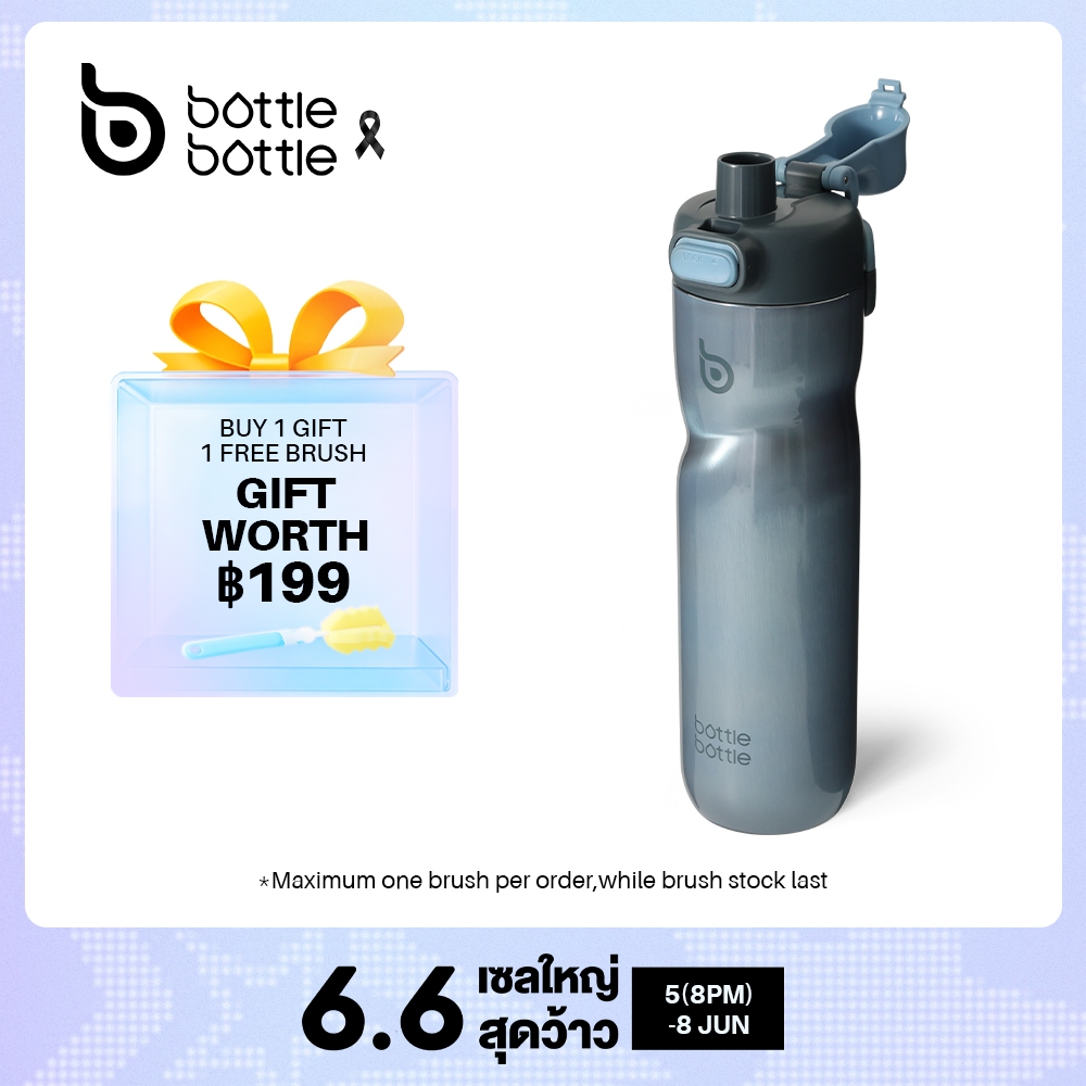 BOTTLE BOTTLE ขวด ขวดน้ําฉนวน 24 ออนซ์พร้อมที่จับและฝาปิดท็อปส์ซูพลิกขวดน้ําสแตนเลสฝาปุ่มกดป้องกันการรั่วแบบพกพาสําหรับขี่จักรยานวิ่งกีฬาเดินป