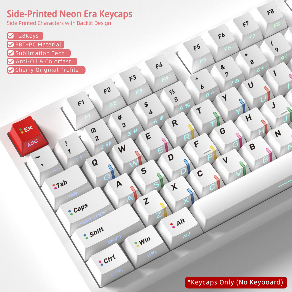 Neon Era Side Backlight Keycaps 128 คีย์ PBT วัสดุโปรไฟล์เชอร์รี่ Keycaps สําหรับ MX Switch คีย์บอร์ด ISO ANSI เค้าโครง