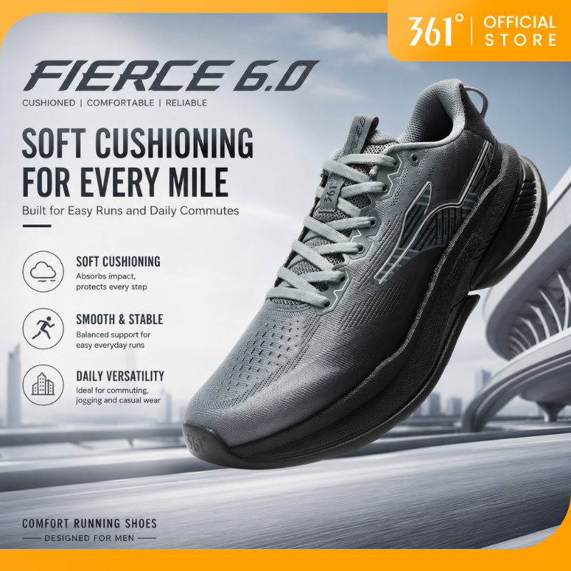 361 Degrees Fierce 6.0 รองเท้าวิ่งจ๊อกกิ้งผู้ชาย บุฟเฟอร์ กระเป๋ากว้าง 2E 672612202
