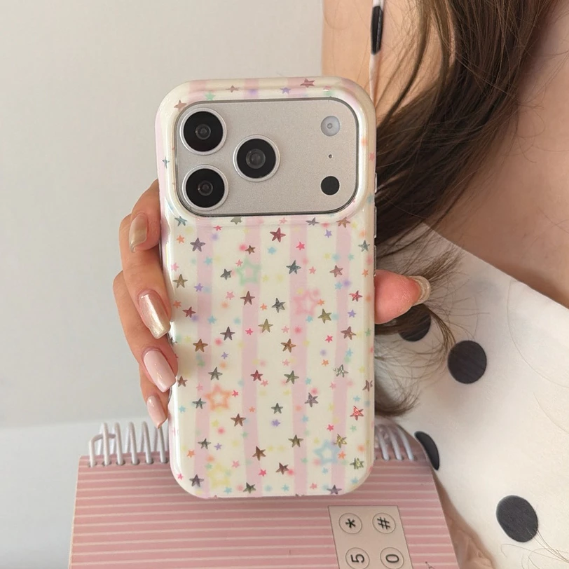 สําหรับ iphone Case 17 Pro Max 16 Pro Max 15 Pro Max เคสโทรศัพท์ดวงดาวสีสันสดใสที่วาดด้วยมือ