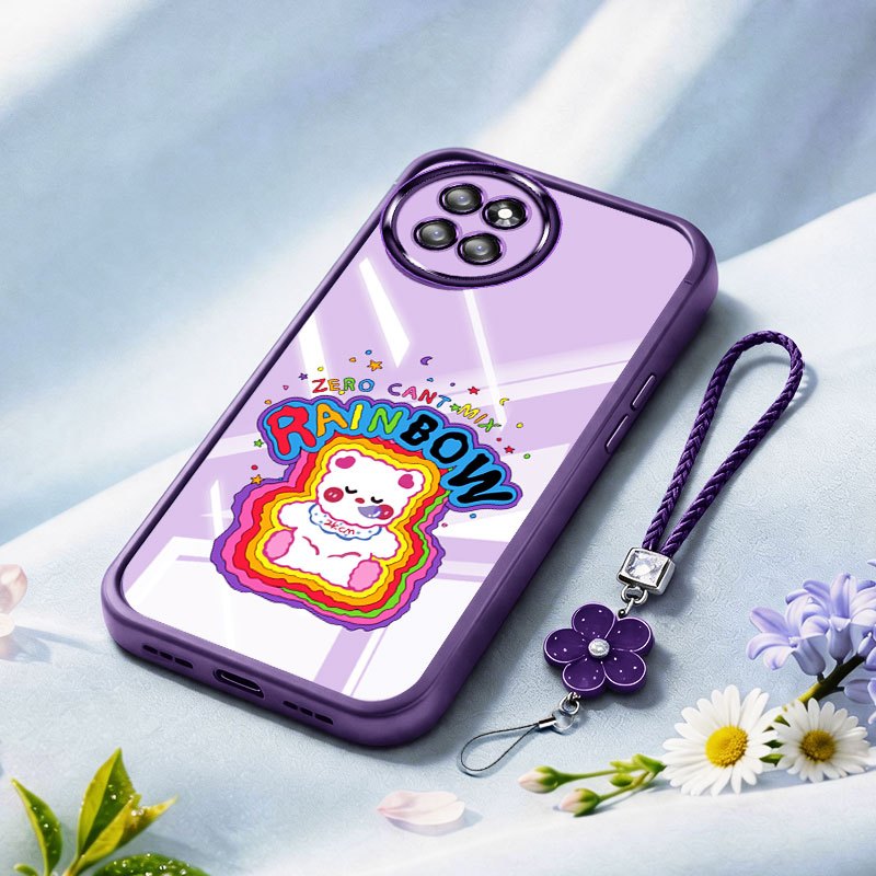 VRQR สําหรับ Itel S23 A50C A70 A06 S665L A665L Candy สีหมีใสกันกระแทกเคสโทรศัพท์พร้อมเชือกดอกไม้