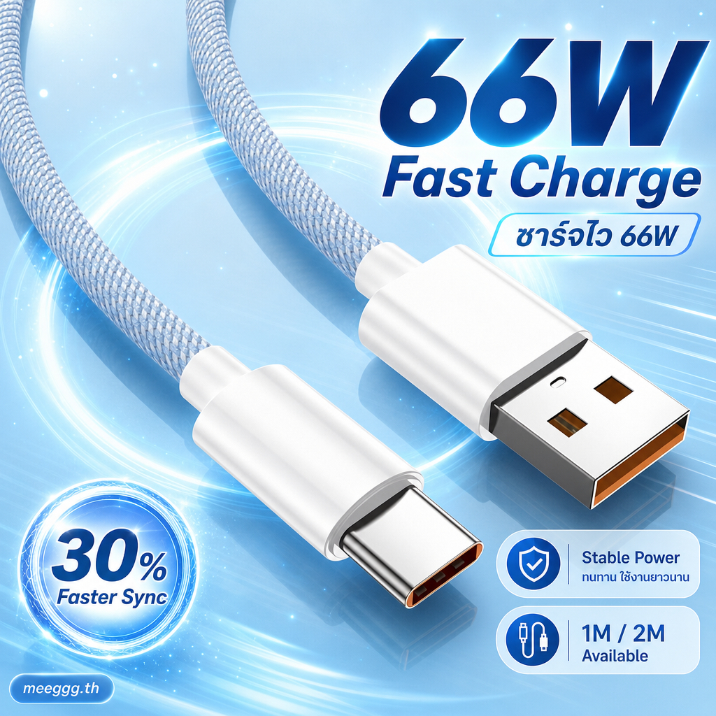 ชาร์จเร็ว 66W สายชาร์จ Type C USB 1M 2M รองรับชาร์จเร็ว โอนข้อมูลไว ทนทาน ไม่ทำร้ายแบต ใช้ได้กับมือถือ แท็บเล็ต แล็ปท็อป PERECTOR
