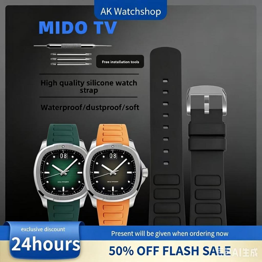MIDO Ocean Star M049 TV Series 22mm สายนาฬิกายางซิลิโคน – สายสํารองสําหรับ M049.526.