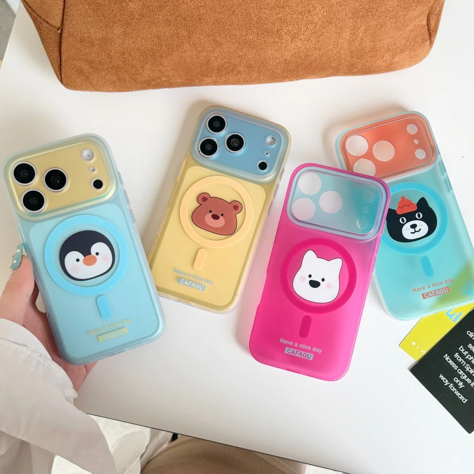 ไร้สายชาร์จสัตว์น่ารัก Matte โปร่งใสสีชมพูเคสโทรศัพท์สําหรับ iPhone 17Promax 17Pro 15 16 Pro Max กันกระแทกสองชั้น imd ผู้หญิงฝาครอบมือถือ