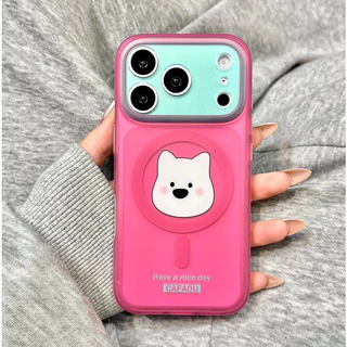 ไร้สายชาร์จสัตว์น่ารัก Matte โปร่งใสสีชมพูเคสโทรศัพท์สําหรับ iPhone 17Promax 17Pro 15 16 Pro Max กันกระแทกสองชั้น imd ผู้หญิงฝาครอบมือถือ