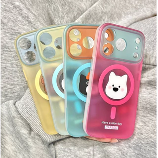ไร้สายชาร์จสัตว์น่ารัก Matte โปร่งใสสีชมพูเคสโทรศัพท์สําหรับ iPhone 17Promax 17Pro 15 16 Pro Max กันกระแทกสองชั้น imd ผู้หญิงฝาครอบมือถือ