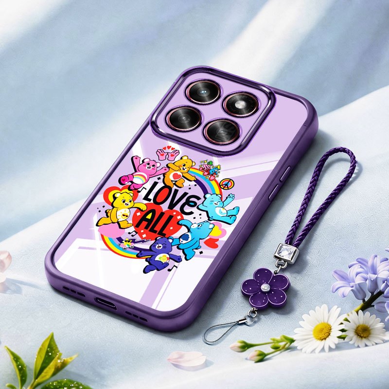 VRQR สําหรับ Motorola Moto G06 Power G56 G86 G67 G76 Candy สีหมีกันกระแทกเคสโทรศัพท์เชือกดอกไม้