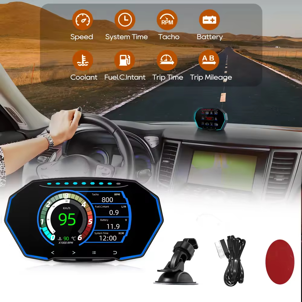 F11 HUD ดิจิตอลสมาร์ท LCD Gauge OBD2 + GPS + Slope OBD เมตร Obd2 Gauge