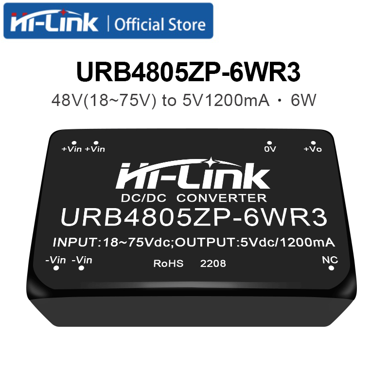 Hi-Link URB4805ZP-6WR3 URB4812ZP-6WR3 URB4824ZP-6WR3 6W DC-DC แยกโมดูล 48V ถึง 5V/12V/15V/24V 1500VD