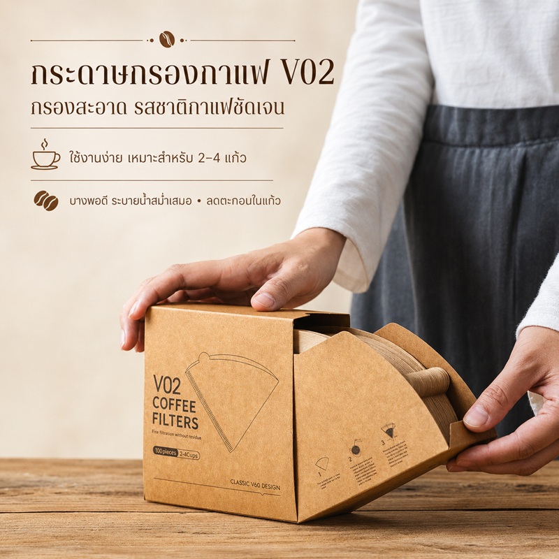 100ชิ้น กระดาษกรองกาแฟแบบชงด้วยมือ โวลต์60 กล่องเก็บผงกาแฟแบบหยดกระดาษพิเศษกรวยกรอง