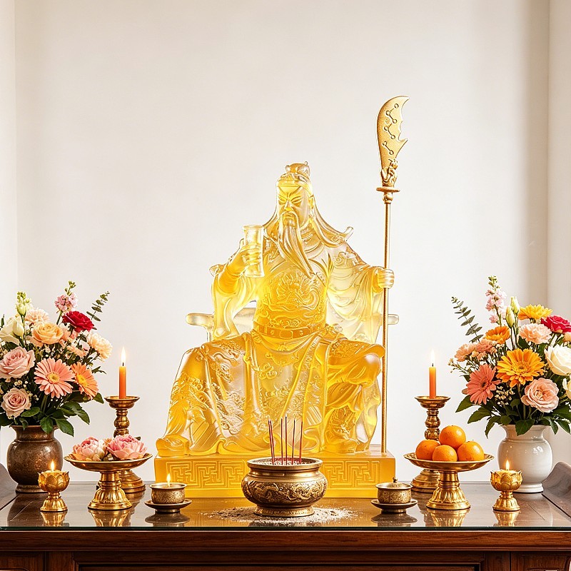 ✨ เทวรูปกวนอูและพระศรีอาริย์ เรซิ่นแก้ว | ของแต่งบ้านเรียกทรัพย์ 🙏💰