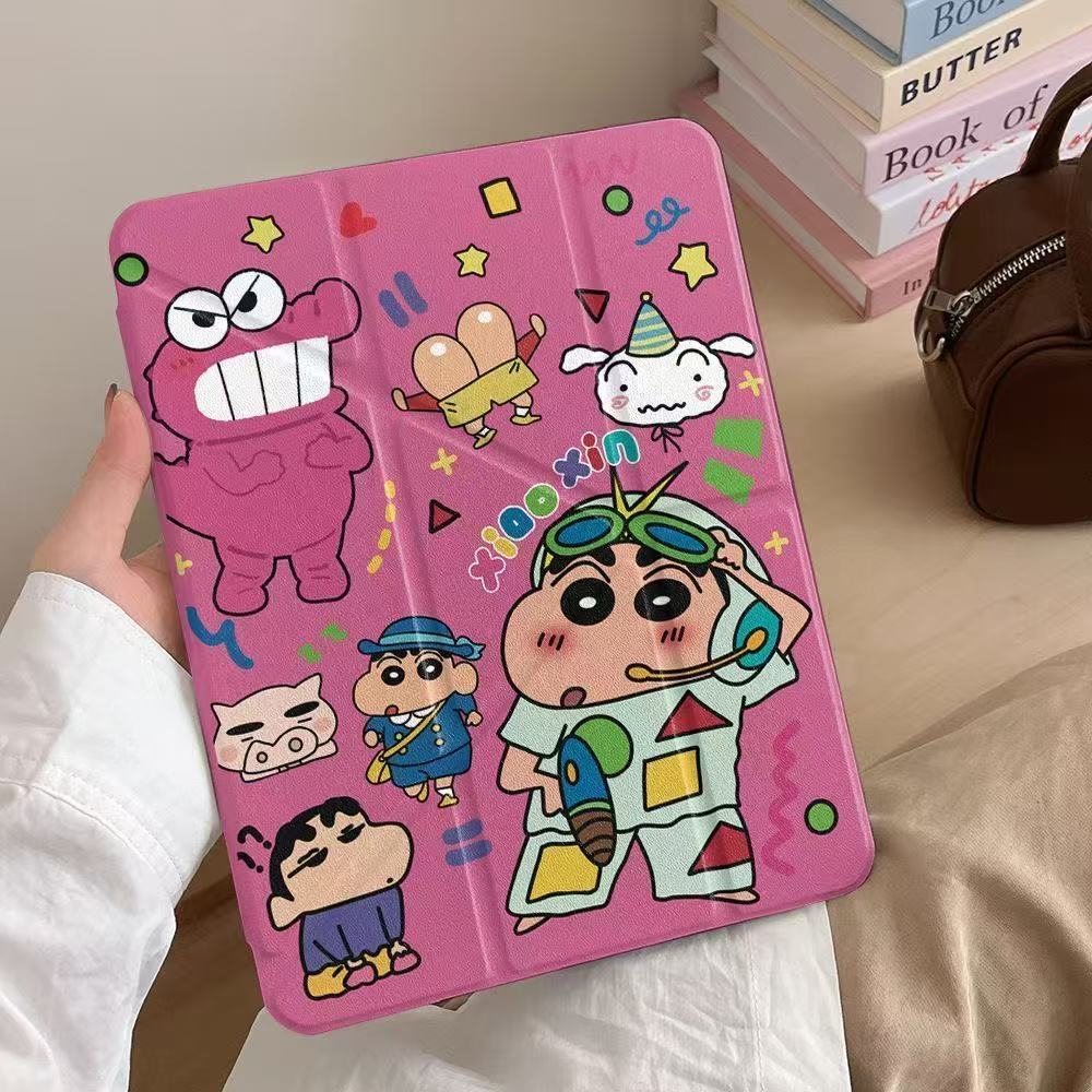 Crayon Shinchan Friends เคส iPad, Tri-fold Stand Anti-drop เคสป้องกันสําหรับ iPad Air7 iPad 11 Gen P