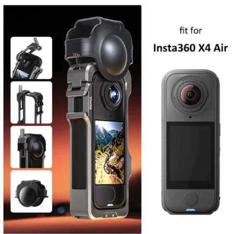 Insta360 X4 Air Cage อลูมิเนียมอัลลอยด์กรงกล้องแอคชั่นขยายกรอบป้องกัน + ฝาครอบเลนส์ซิลิโคน
