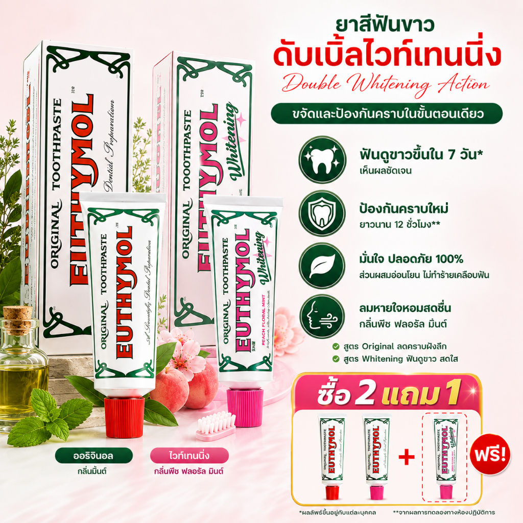 ( ซื้อ 2 แถม 1 ) ยาสีฟัน Eothyมอล Original 75ml ยาสีฟัน Classic Antiseptic Mint