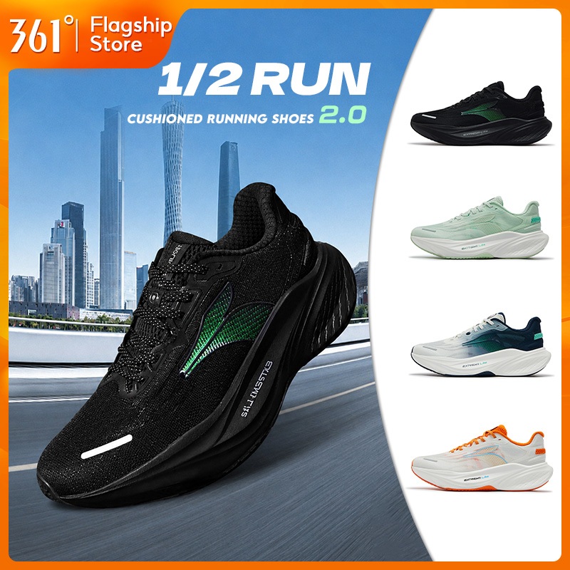 【361 Degrees】1/2 Run 2.0 | รองเท้าวิ่งผู้ชาย ตาข่ายระบายอากาศ น้ำหนักเบาทรงตัวได้ดี 672522201