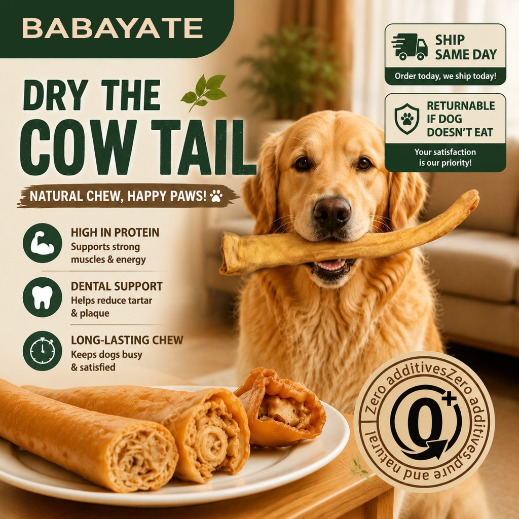 BABAYATE เคี้ยวสุนัขหางวัวทั้งอัน – รักษาทันตกรรมที่ติดทนนานไม่มีสารเติมแต่งปราศจากกลิ่นสําหรับทุกสายพันธุ์