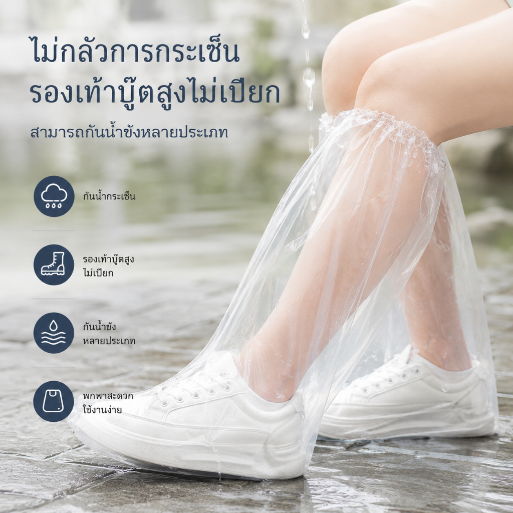 ถุงคลุมรองเท้าเด็ก ถุงคลุมรองเท้ากันฝน ที่ครอบรองเท้า ถุงหุ้มรองเท้า แบบยาว แบบหนา แพ็ค 1 คู่ A00154