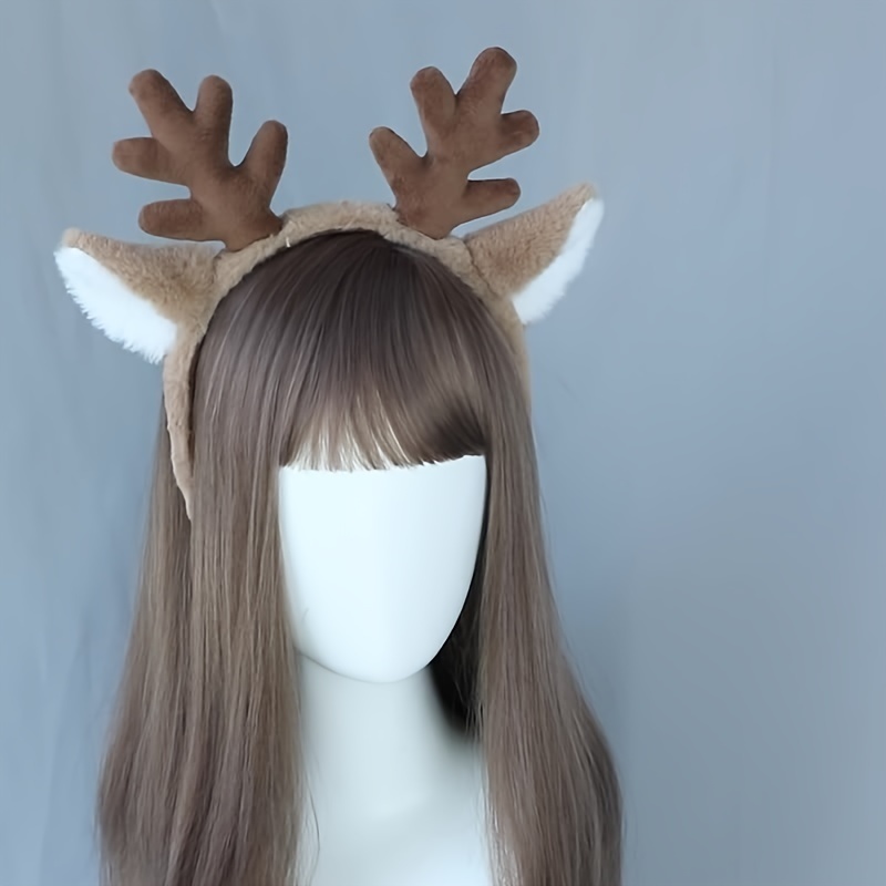 1 PC คริสต์มาส Reindeer Antlers แถบคาดศีรษะ Plush Elk หูผม Hoop Xmas Party เครื่องแต่งกายอุปกรณ์เสริมผมวันหยุดคอสเพลย์ Photo Props Headwear สําหรับเด็กผู้ใหญ่