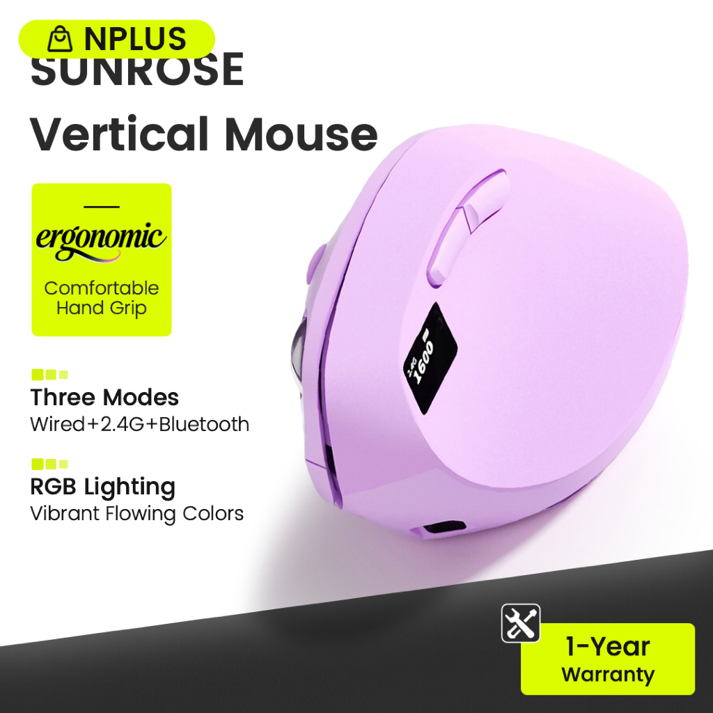 SUNROSE เมาส์ไร้สาย RGB จอแสดงผลไฟฟ้า ไร้สาย+2.4ก+บลูทูธ Bluetooth Mouse Wireless Mouse Wired Mouse เมาส์เกมมิ่ง เมาส์ทำงาน เมาส์บลูทูธ เมาส์แนวตั้ง เมาส์ตามหลักสรีรศาสตร์
