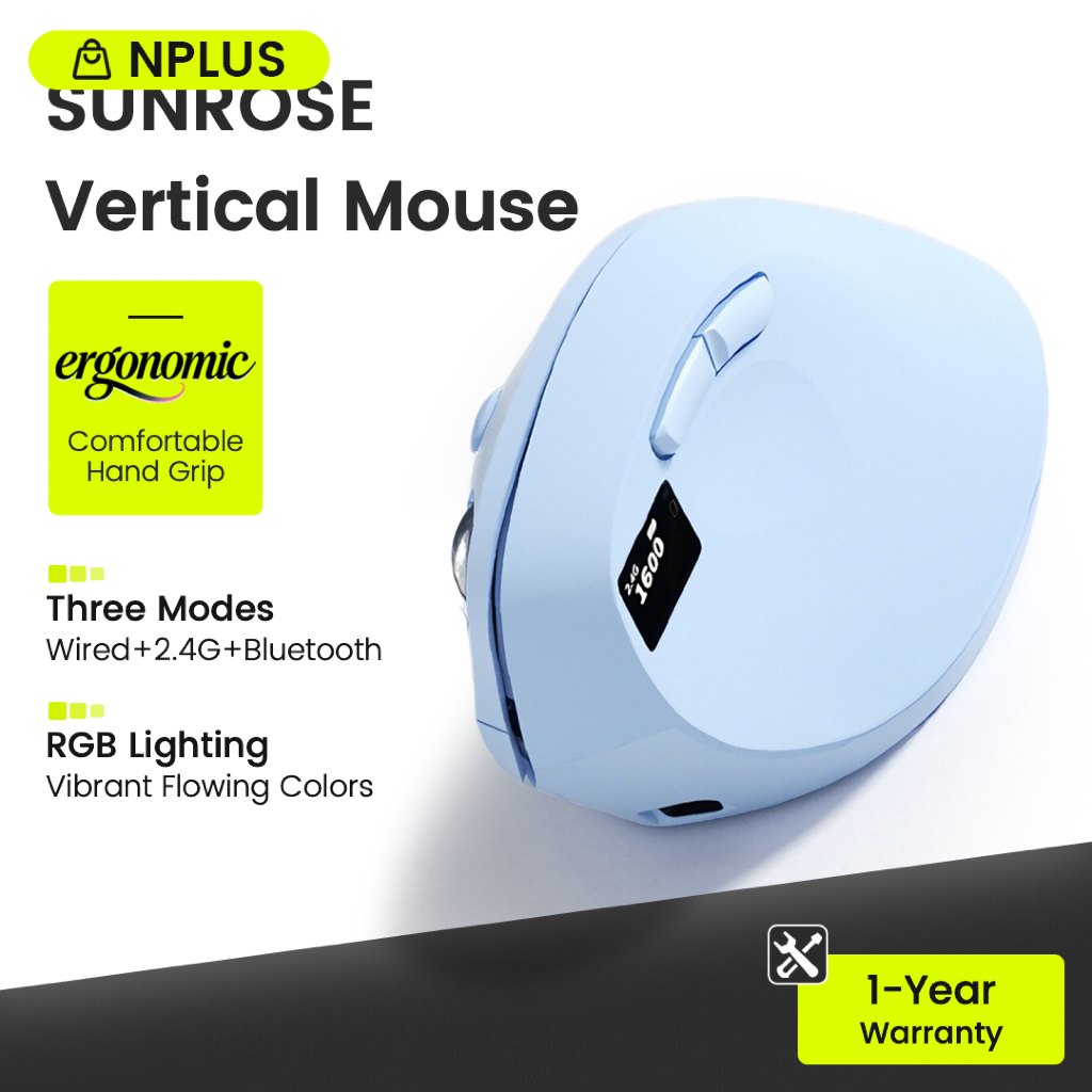 SUNROSE เมาส์ไร้สาย RGB จอแสดงผลไฟฟ้า ไร้สาย+2.4ก+บลูทูธ Bluetooth Mouse Wireless Mouse Wired Mouse เมาส์เกมมิ่ง เมาส์ทำงาน เมาส์บลูทูธ เมาส์ตามหลักสรีรศาสตร์ เมาส์แนวตั้ง
