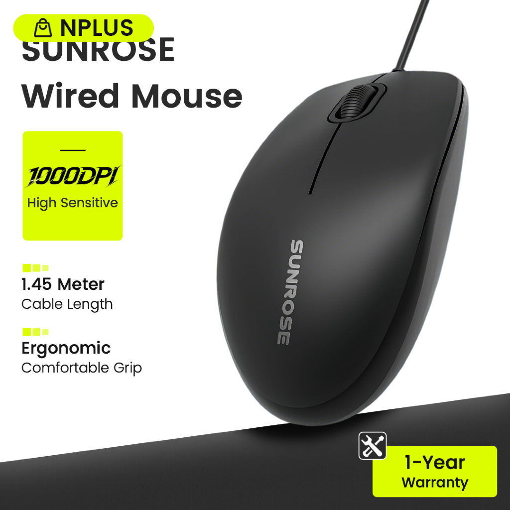 SUNROSE เมาส์มีสาย 1000DPI Wired Mouse เมาส์เกมมิ่งมีสาย เมาส์ทำงาน เมาส์ USB เมาส์แบบมีสาย
