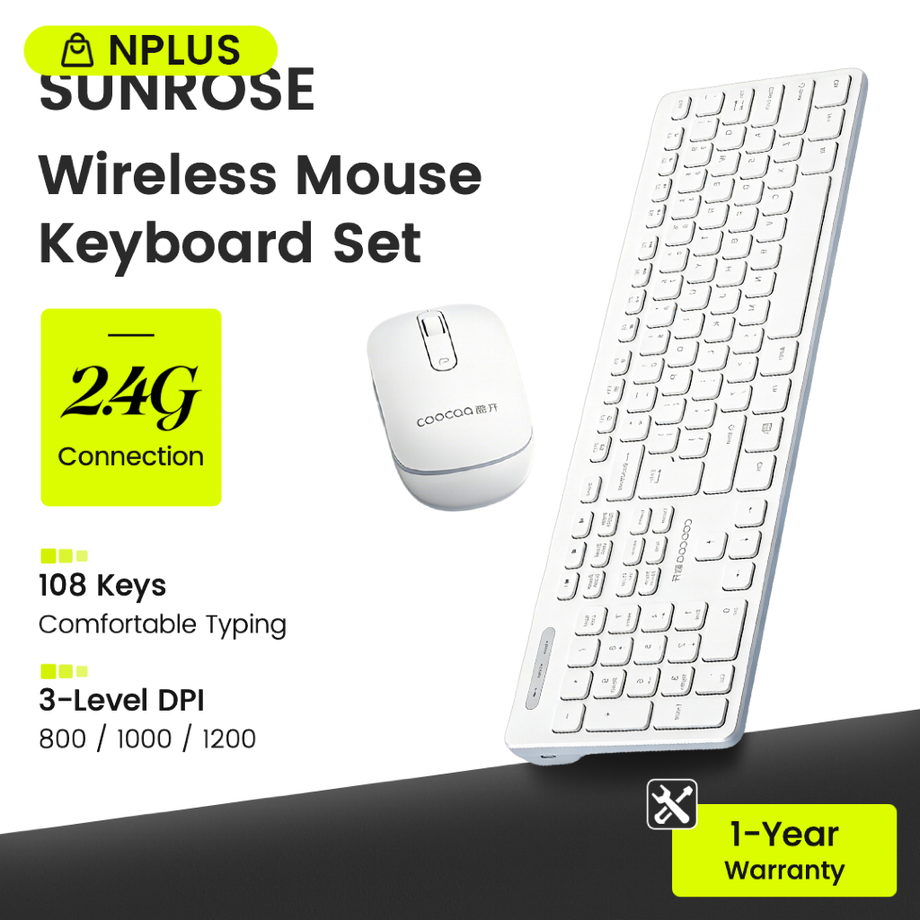 COOCAA BY SUNROSE แป้นพิมพ์+เมาส์ ไร้สาย 108 ปุ่ม 2.4G Wireless Keyboard Mouse Combo ชุดคีย์บอร์ดเมาส์ไร้สาย คีย์บอร์ดเมาส์ไร้สาย คีย์บอร์ดไร้สาย เมาส์ไร้สาย คีย์บอร์ดเงียบ เมาส์เงียบ คีย์บอร์ดเกมมิ่ง เมาส์เกมมิ่ง Wireless Mouse