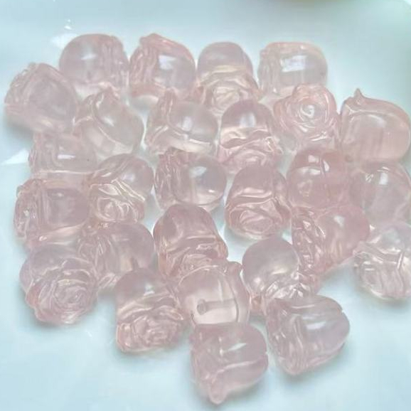 คริสตัลสีชมพูธรรมชาติ Rose ประมาณ 12 มม. Through Hole แกะสลักชิ้นคริสตัล Hand-Made เครื่องประดับ diy อุปกรณ์เสริม Simple All-Match ของขวัญ