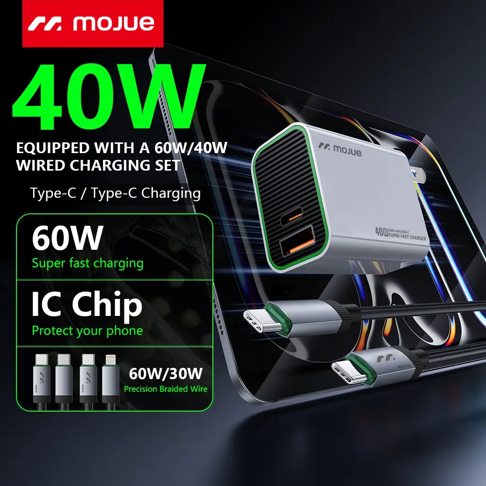 MOJUE C703 เครื่องชาร์จเร็วแบบพอร์ตคู่ USB + Type-C เครื่องชาร์จโทรศัพท์มือถือสำหรับโทรศัพท์ Ap&le และ And&oid