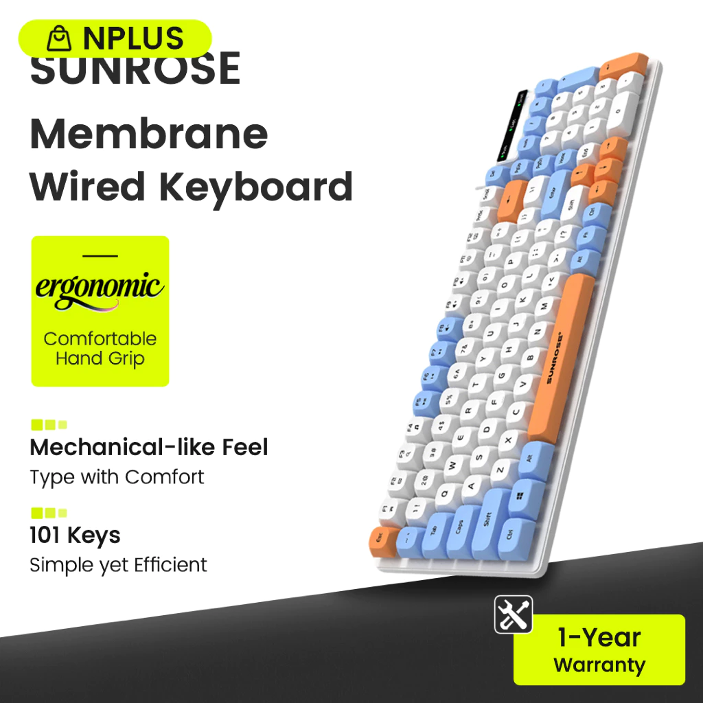 SUNROSE คีย์บอร์ดแบบมีสาย 101 ปุ่ม USB