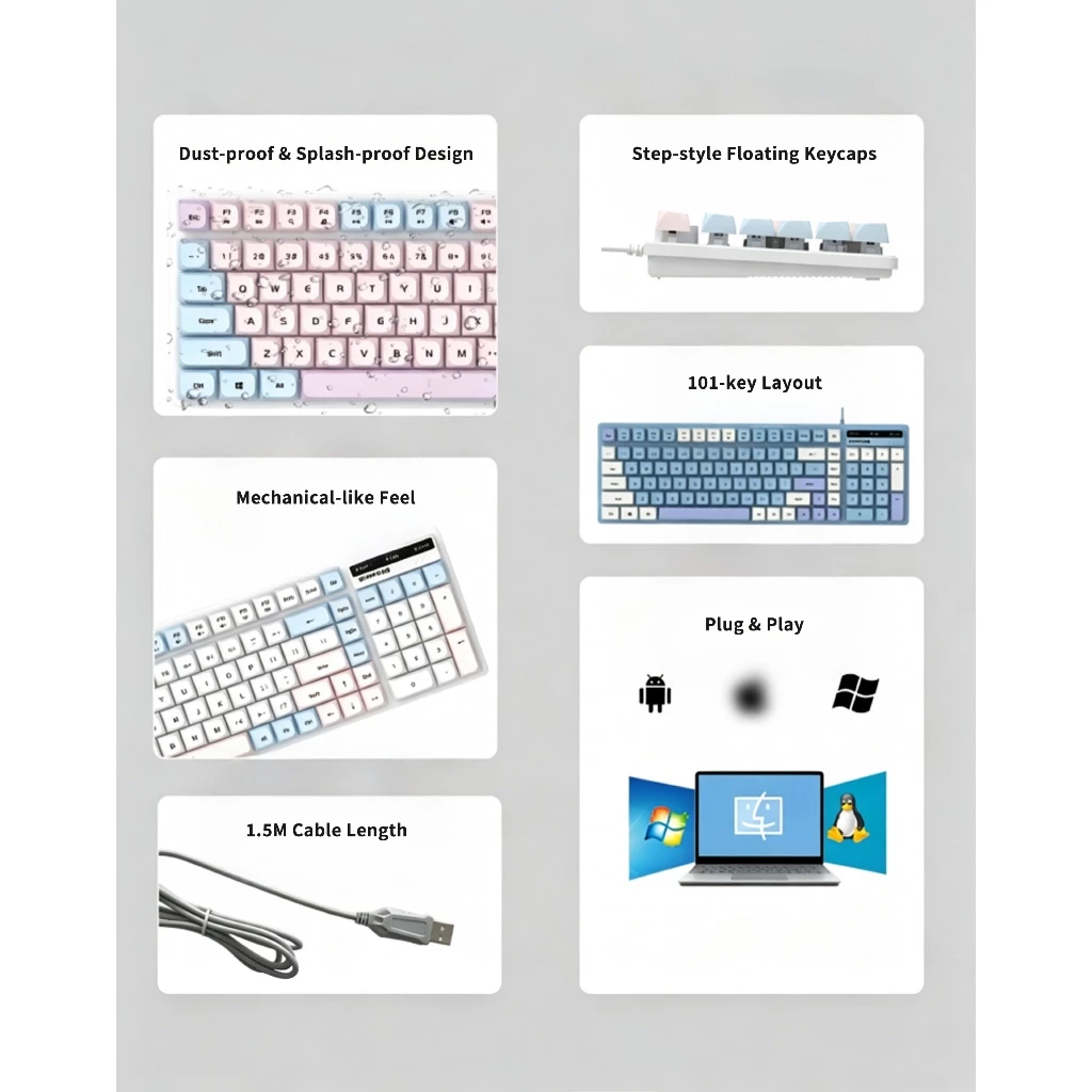 SUNROSE คีย์บอร์ดแบบมีสาย 101 ปุ่ม USB thumbnail 4