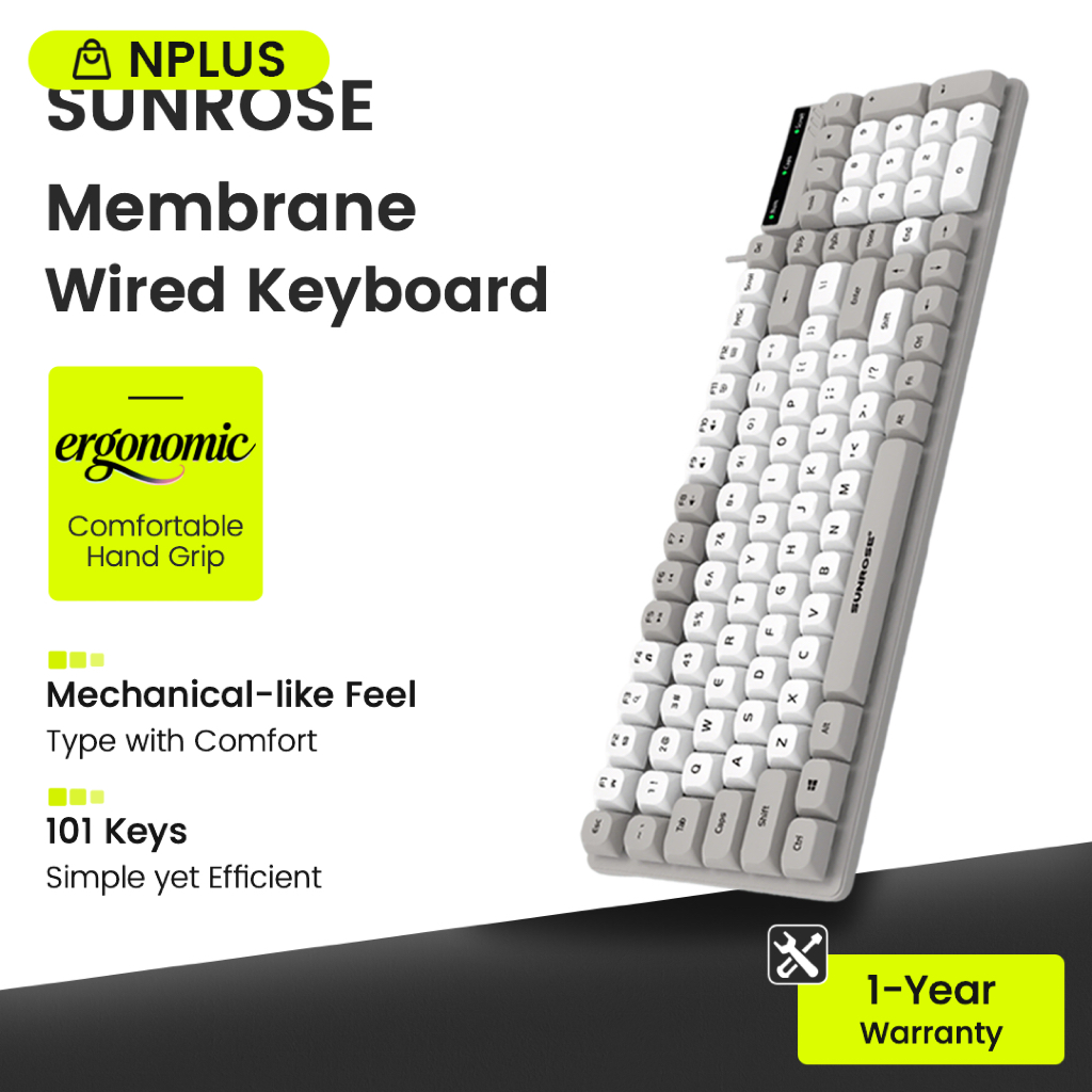 SUNROSE คีย์บอร์ดแบบมีสาย 101 ปุ่ม Wired Keyboard แป้นพิมพ์มีสาย คีย์บอร์ด USB คีย์บอร์ดเมมเบรน คีย์บอร์ดเลียนแบบแมคานิคอล คีย์บอร์ดเกมมิ่ง คีย์บอร์ดสำนักงาน