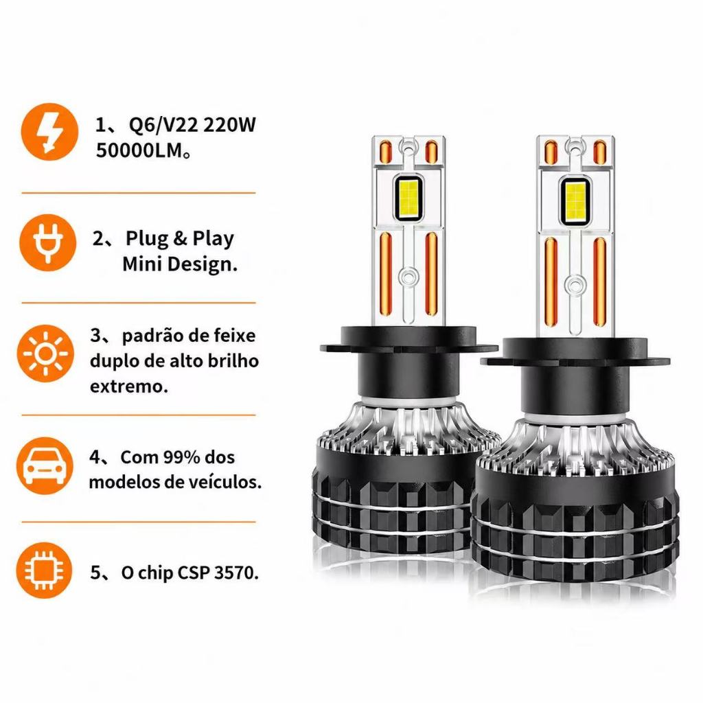 2PCS Q5 Q6 V22 H4 H7 LED ไฟหน้าหลอดไฟ 50000LM 220W Canbus ข้อผิดพลาดฟรี 6000K Plug And Play พัดลม Co