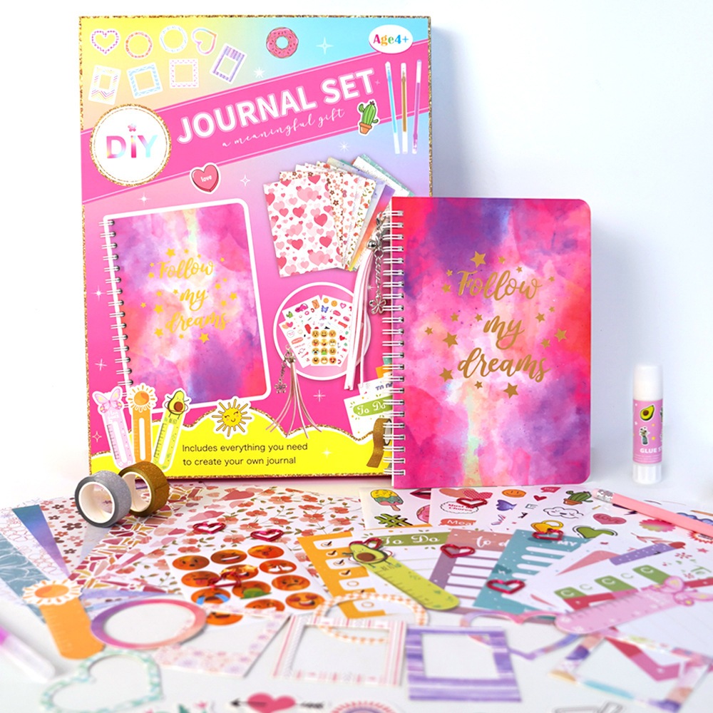 DIY JOURNAL SET Pink Handbook Diary Gift Box Scrap Stickers Thin Stickers