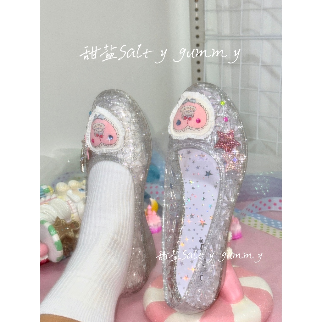 Salty gummy Original โบราณน่ารักรองเท้าแตะ Retro Y2K Niche Heightened Wedge รองเท้าแตะคริสตัลใส