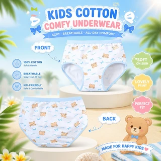 【ส่งด่วน】👧 4 ชิ้นชุดชั้นในผ้าฝ้ายสําหรับสาวน่ารักกระต่ายหมีพิมพ์กางเกงสําหรับเด็กขนาด 3-10 ปี
