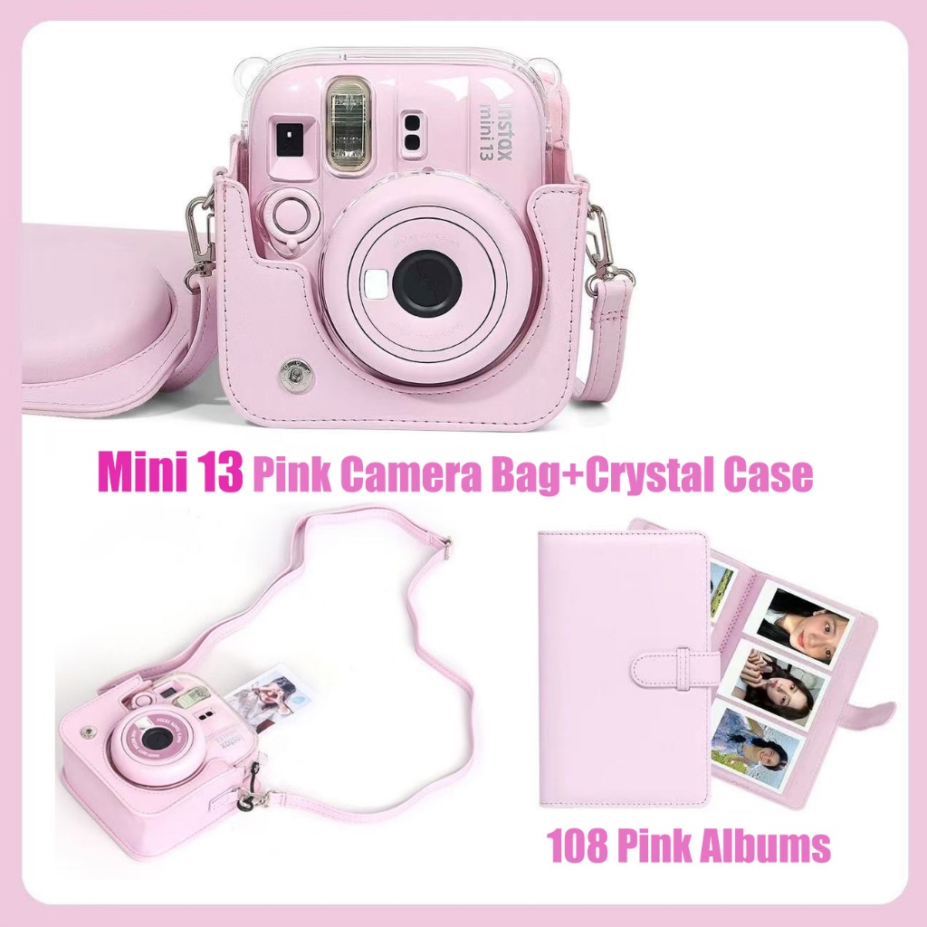 กระเป๋ากล้องหนัง Instax มินิ 13 เคสป้องกันแบบนุ่มพร้อมสายคล้องพร้อมอัลบั้มรูป
