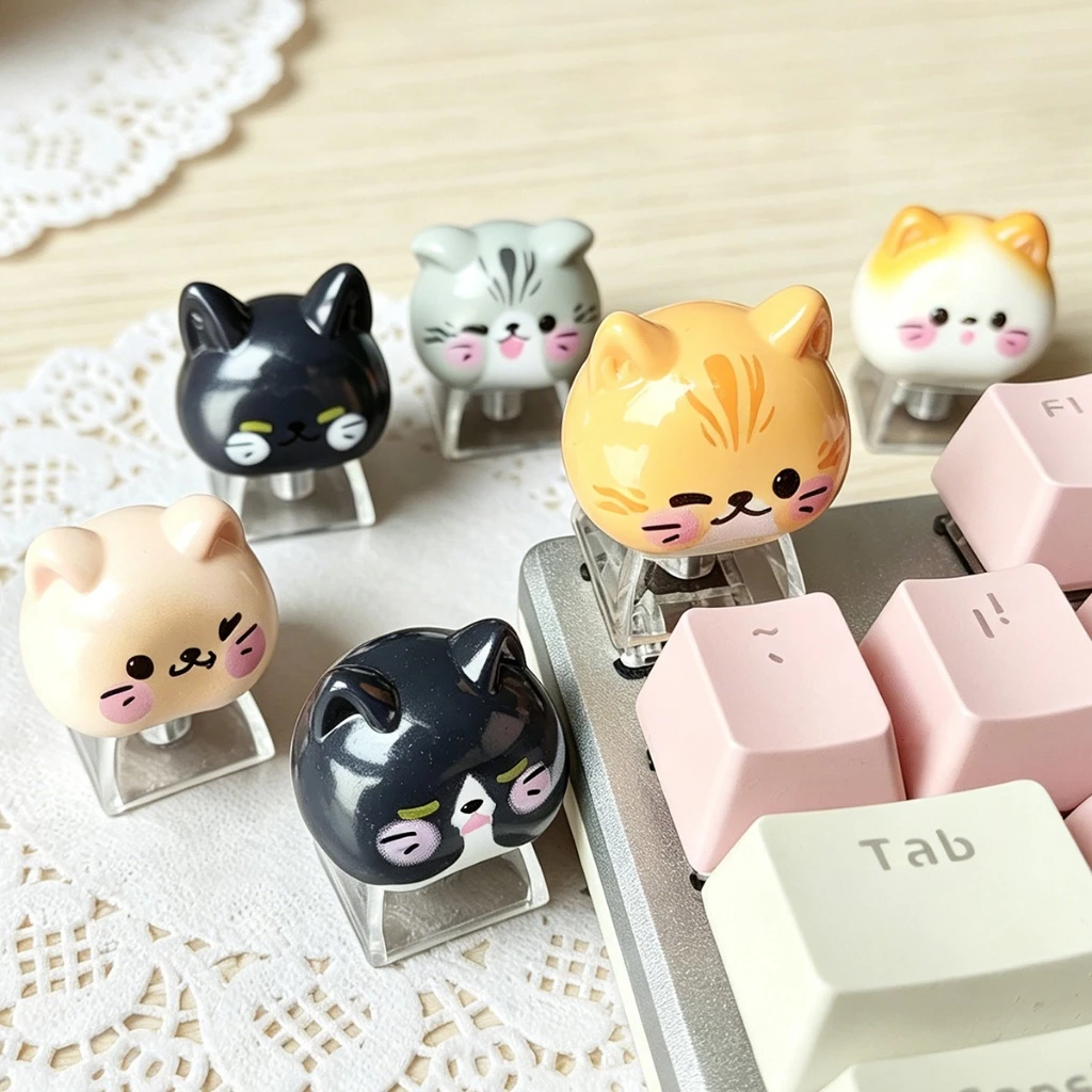 Keycap Hello Kitty แมวน่ารัก 3D เรซิ่นใส MOA สำหรับคีย์บอร์ด Mechanical Cherry MX (ESC Keycap)