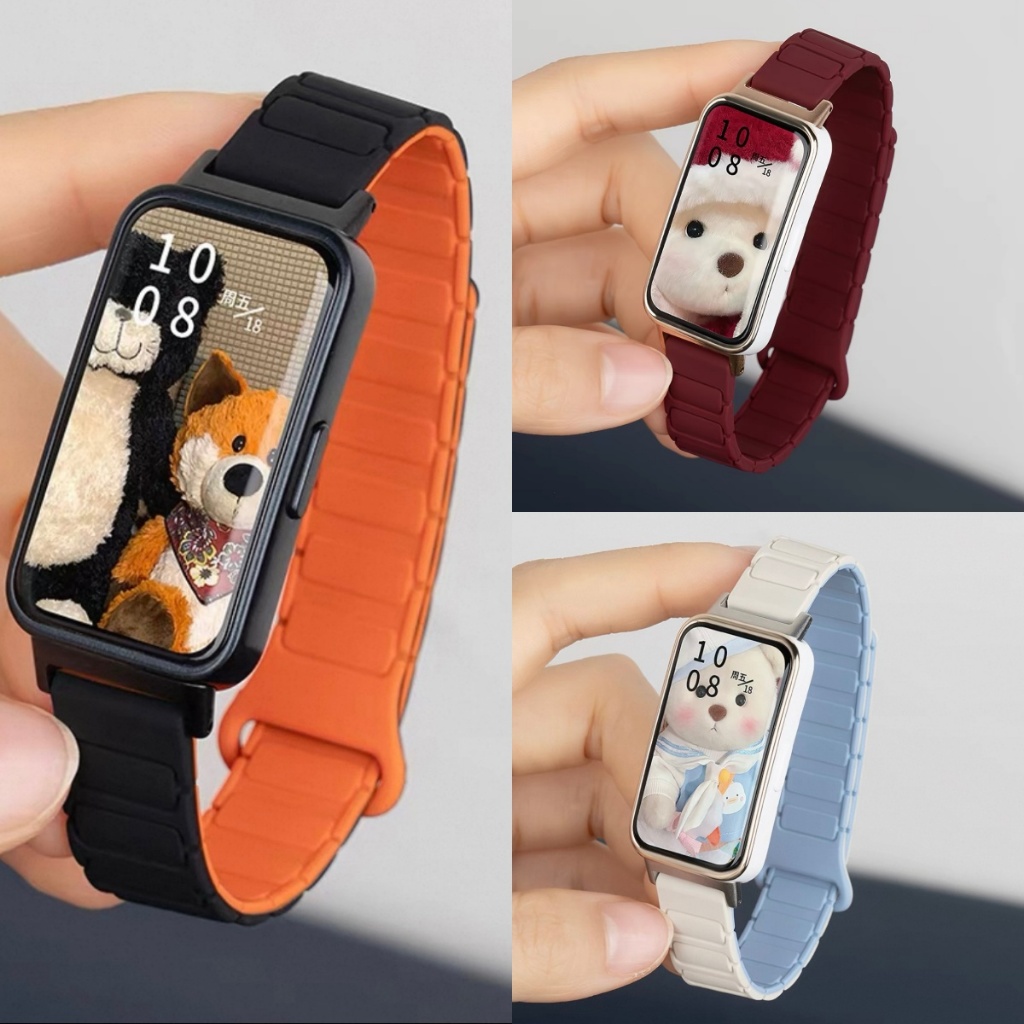 สาย Huawei Band 8 9 10 11 Pro ซิลิโคนแม่เหล็กกันน้ำสายกีฬาหัวเข็มขัดโลหะปลดเร็ว นุ่มทนทาน ใส่เล่นฟิตเนสหรือใส่ everyday ก็ดี