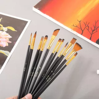ชุดแปรงไนล่อน12ชิ้น-แปรงจิตรกรรมศิลปินมืออาชีพเหมาะสําหรับสีน้ําภาพวาดสีน้ํามันและภาพวาดอะคริลิ-อุปกรณ์ศิลปะสําหรับผู้เริ่มต้น
