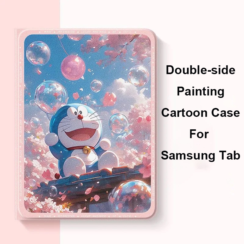 Samsung Tab S7 S8 Plus 12.4 S7 FE A7 T500 A8 X205 S6 Lite 10.4 Doraemon การ์ตูนกรณี Soft Stand Cover Casing