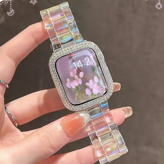 Bling Shiny Laser Watch Strap + Case Plastic i watch strap For Watch series11 10 9 8 7 6 5 4 3 2 1 SE,se2,ultra, ultra 2 Wristband size 41mm 45mm 49mm 38mm 40mm 42mm 44mm สาย i watch Strap and เคส i watch case