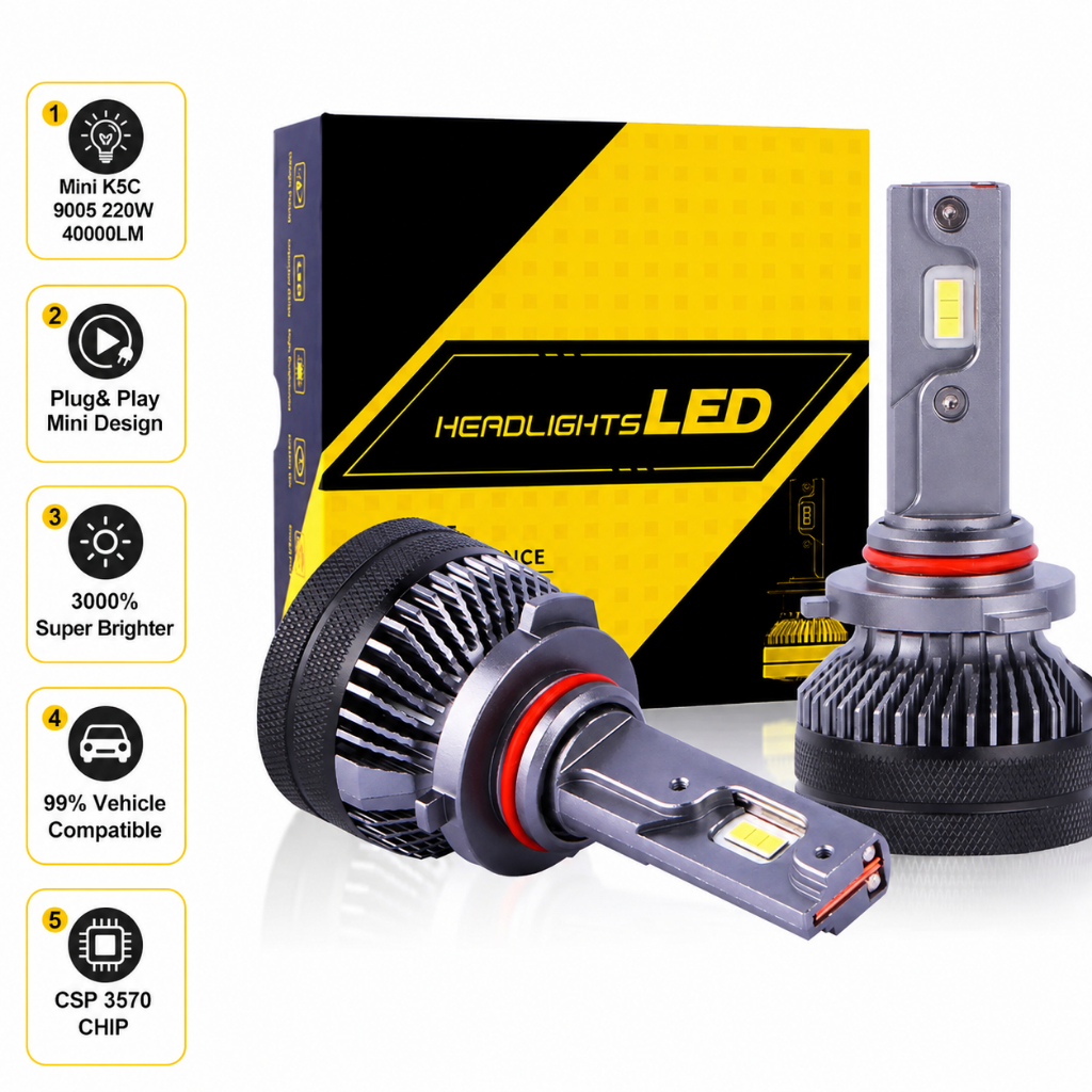 2PCS K5C K7C ไฟหน้ารถ LED หลอดไฟ 220W 40000LM H4 H7 H11 HB3 9005 9006 9012 High Low Beam Led Canbus 